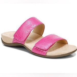 Vionic Pink Snake Embossed Leather Randi Sandal, size 9